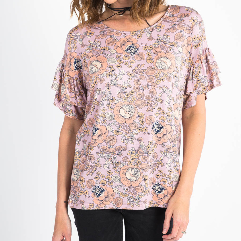 Frill Sleeve Top I Got You Babe Mauve and Blush